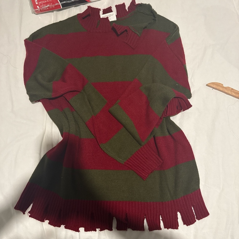 Elegant Red and Green Striped Women's Sweater